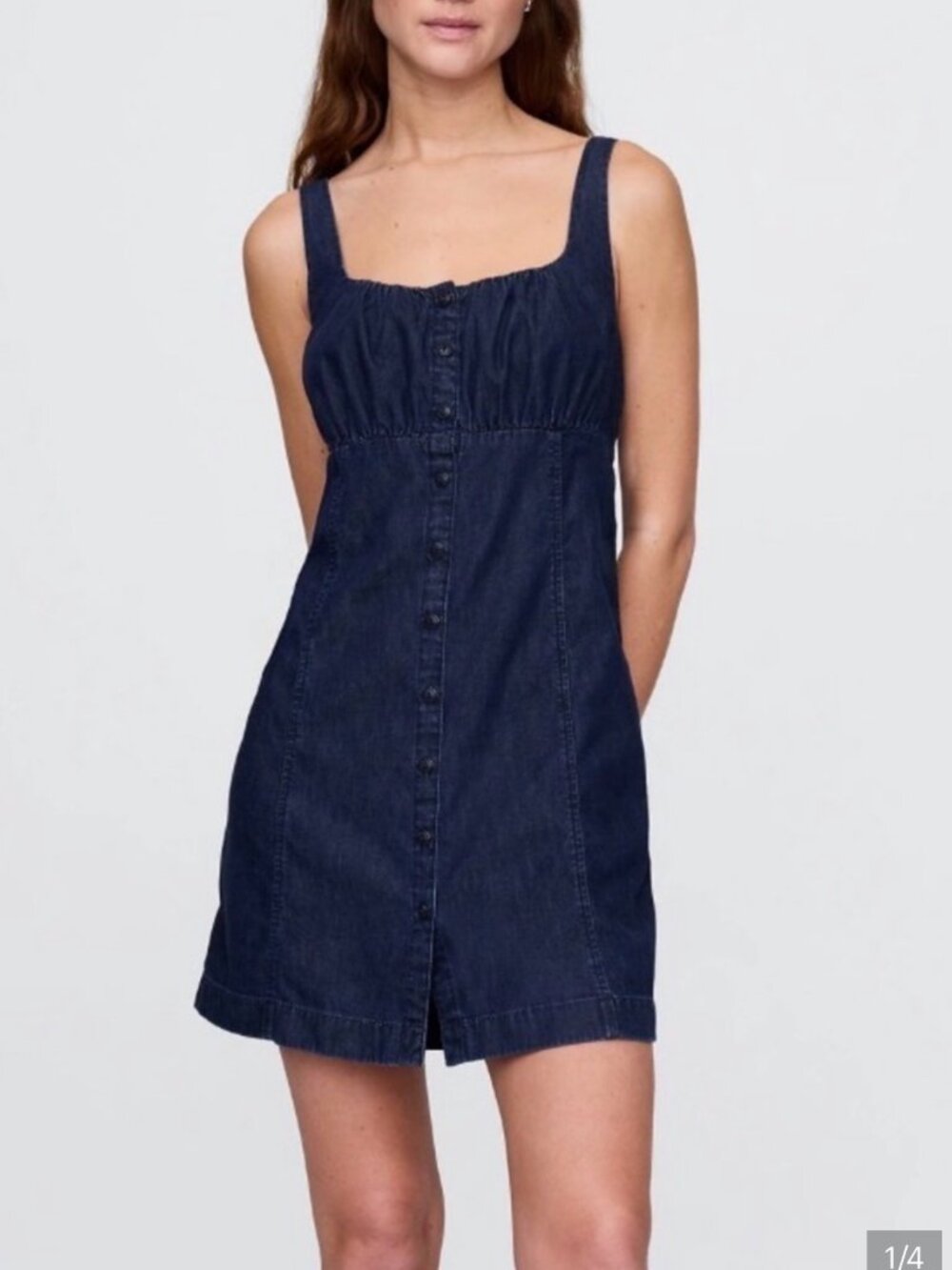 GAP Ultra Soft Dark Blue Denim Button-Front Mini Dress Square Neck Milkmaid S